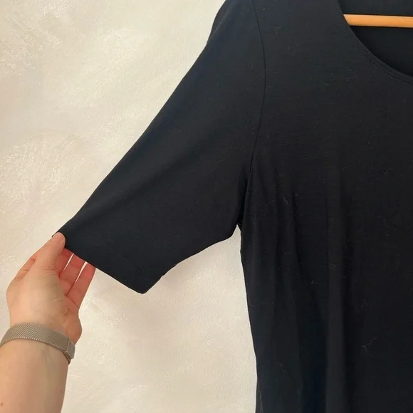 Eileen Fisher Womens petite large Scoop Neck Rayon short Sleeve Top black - Picture 5 of 7
